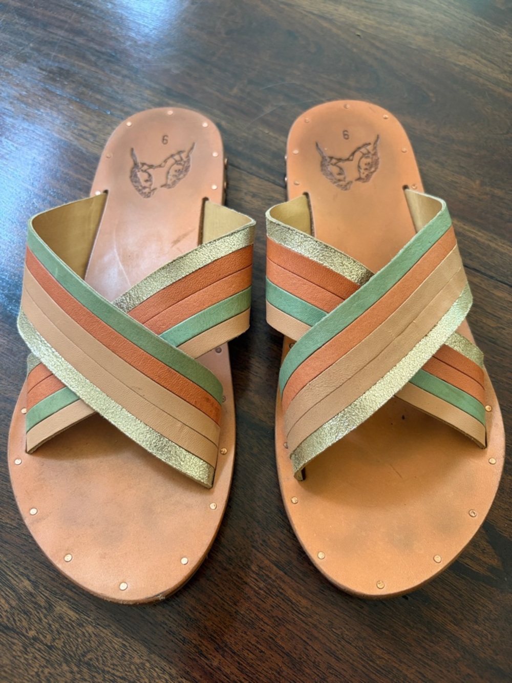 beek Multicolor Strappy Leather Slide Sandals with Metallic Accents - Picture 4 of 8